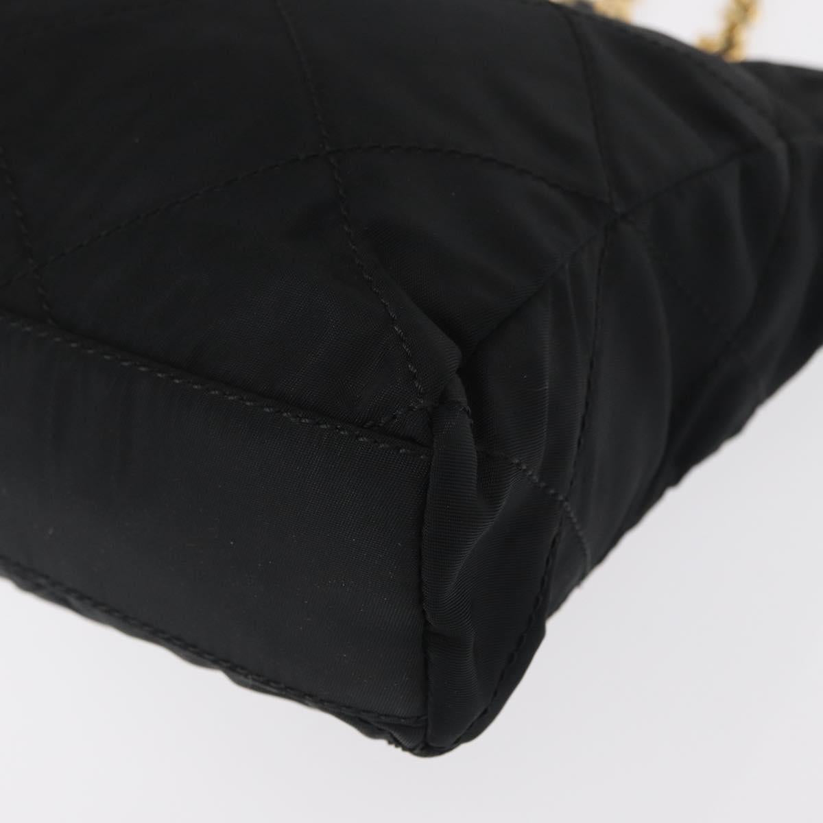 PRADA Chain Shoulder Bag Nylon Black Gold Auth bs31178