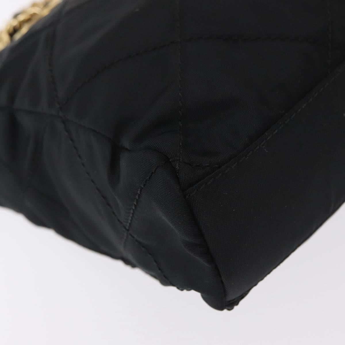 PRADA Chain Shoulder Bag Nylon Black Gold Auth bs31178