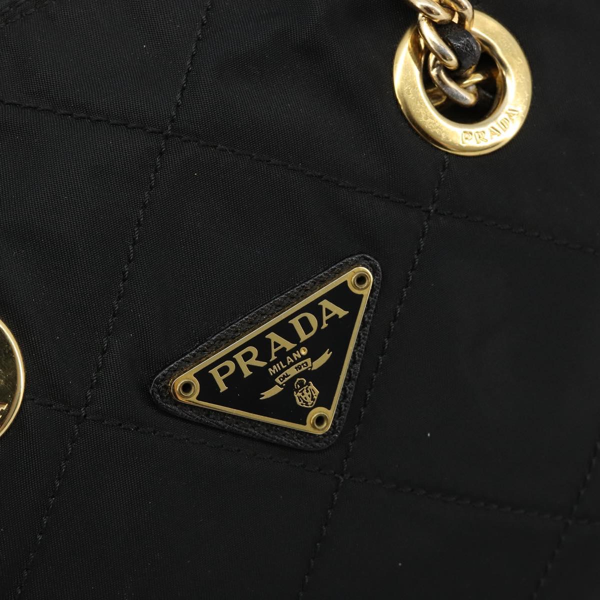 PRADA Chain Shoulder Bag Nylon Black Gold Auth bs31178