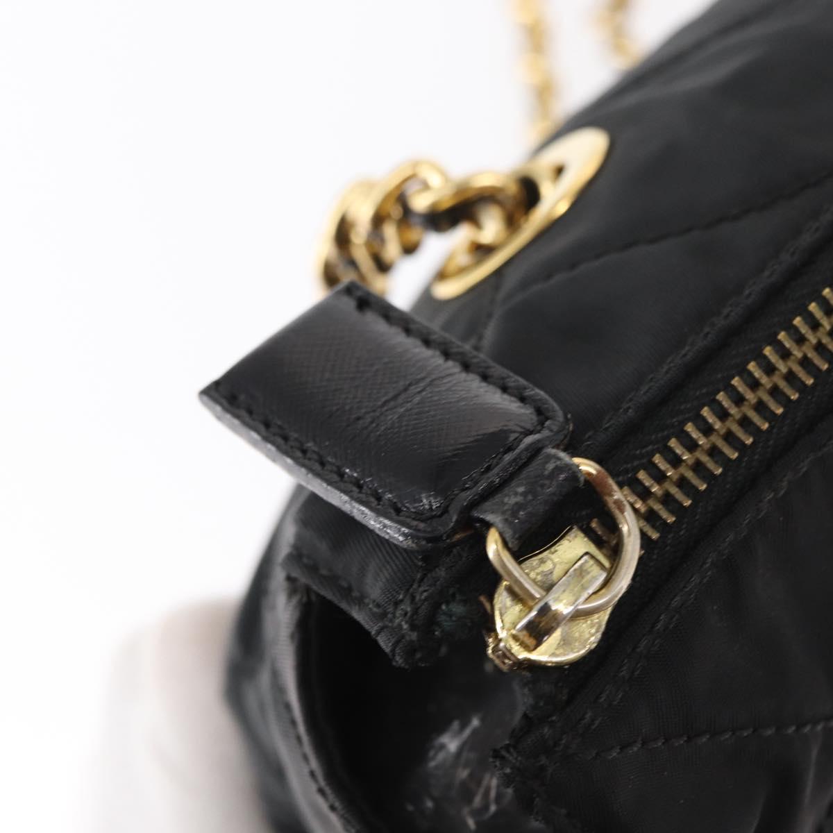 PRADA Chain Shoulder Bag Nylon Black Gold Auth bs31178