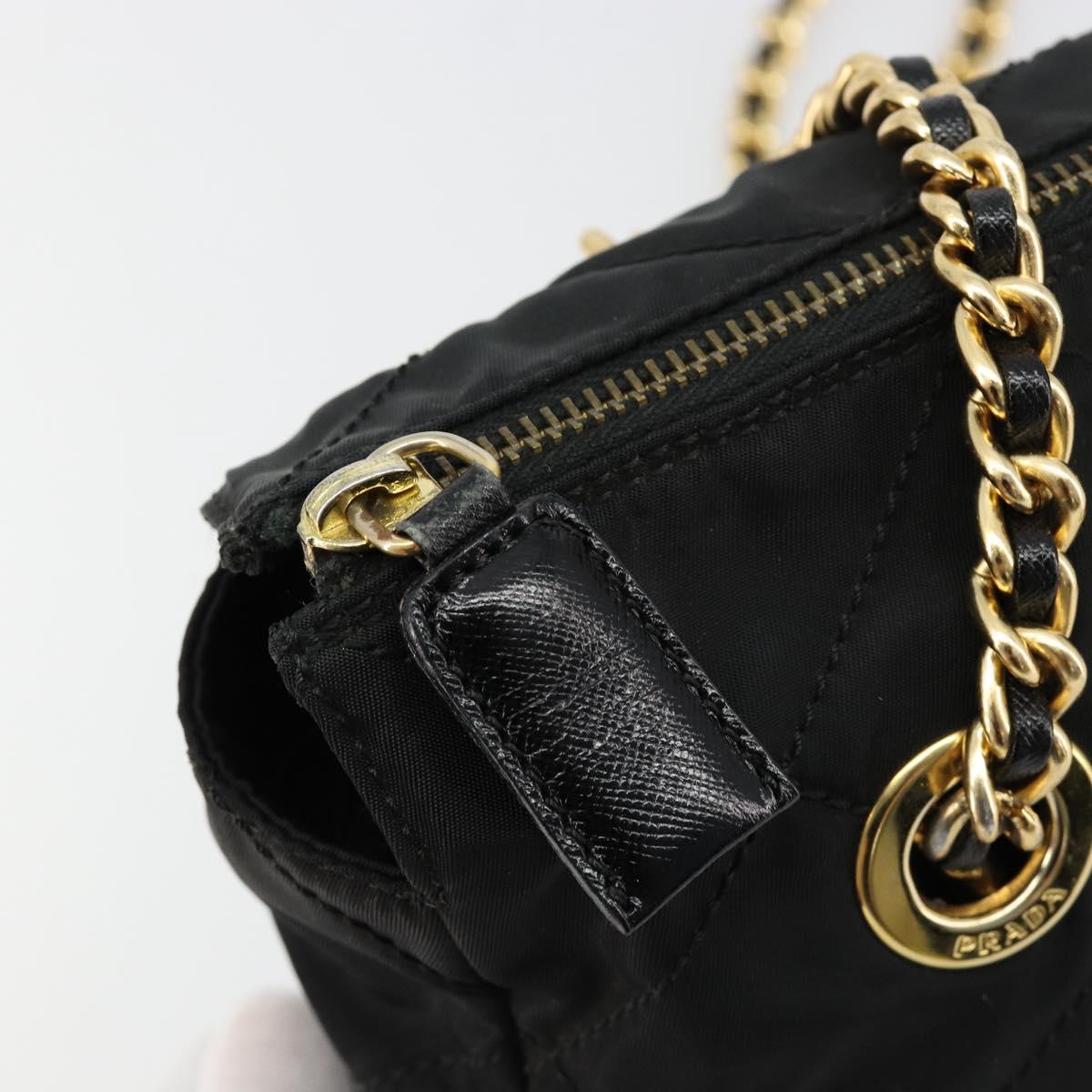 PRADA Chain Shoulder Bag Nylon Black Gold Auth bs31178
