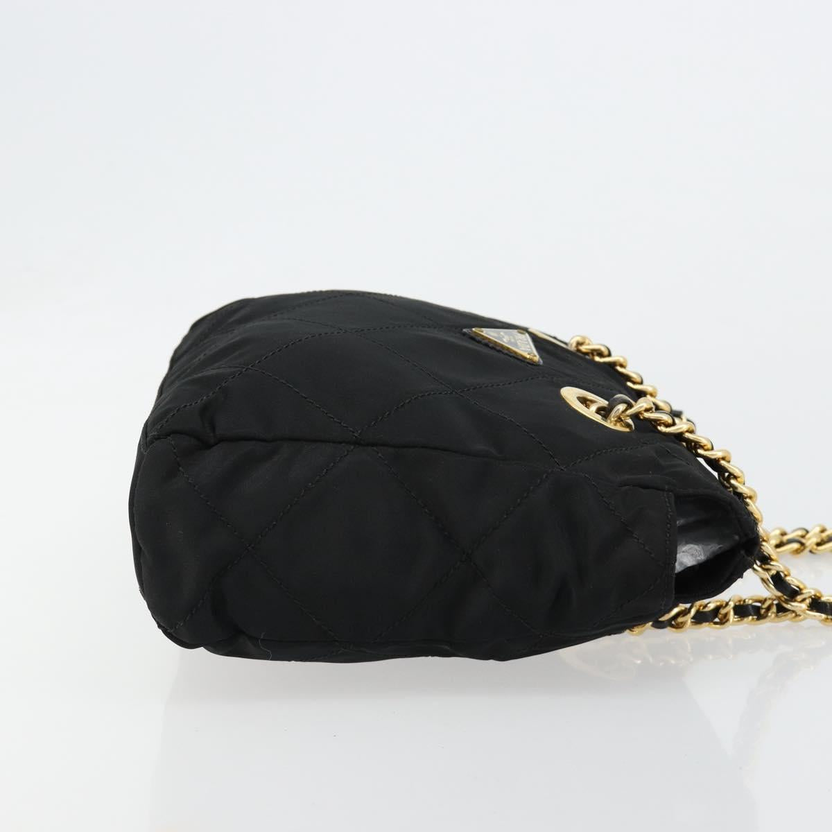 PRADA Chain Shoulder Bag Nylon Black Gold Auth bs31178