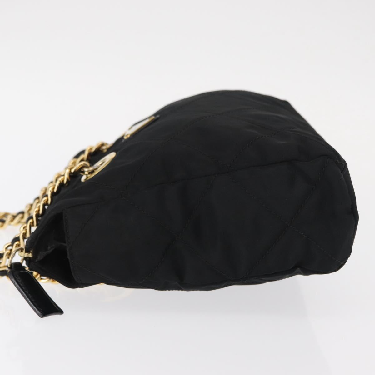 PRADA Chain Shoulder Bag Nylon Black Gold Auth bs31178