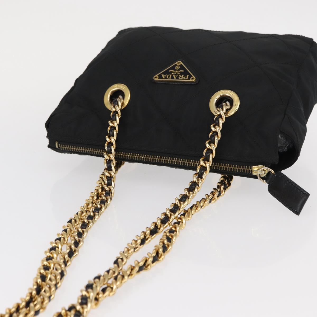 PRADA Chain Shoulder Bag Nylon Black Gold Auth bs31178