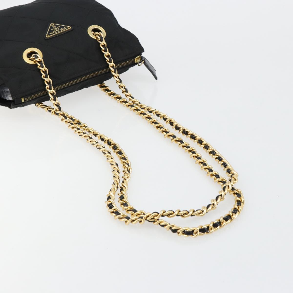 PRADA Chain Shoulder Bag Nylon Black Gold Auth bs31178