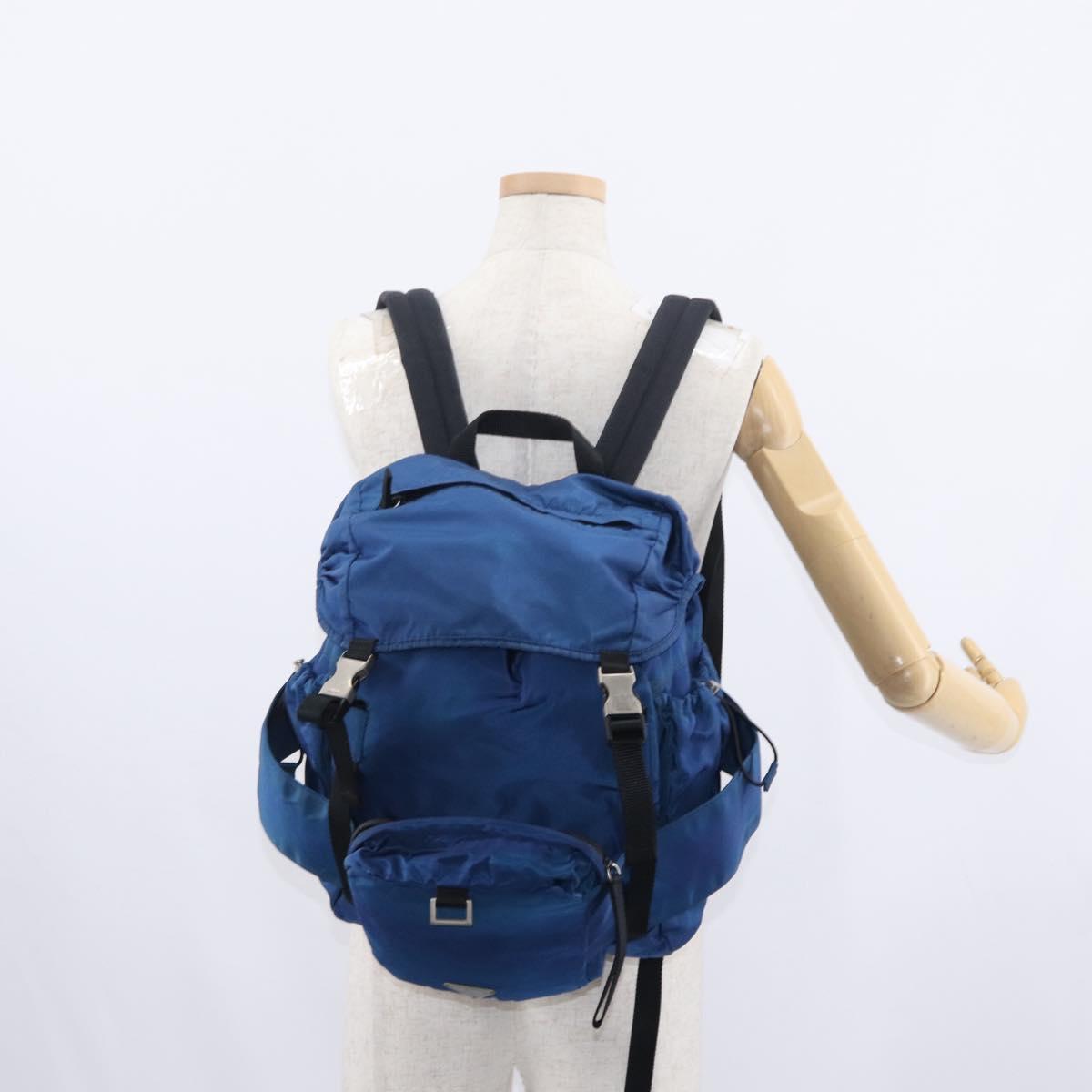 PRADA Backpack Nylon Blue Silver Auth bs31181