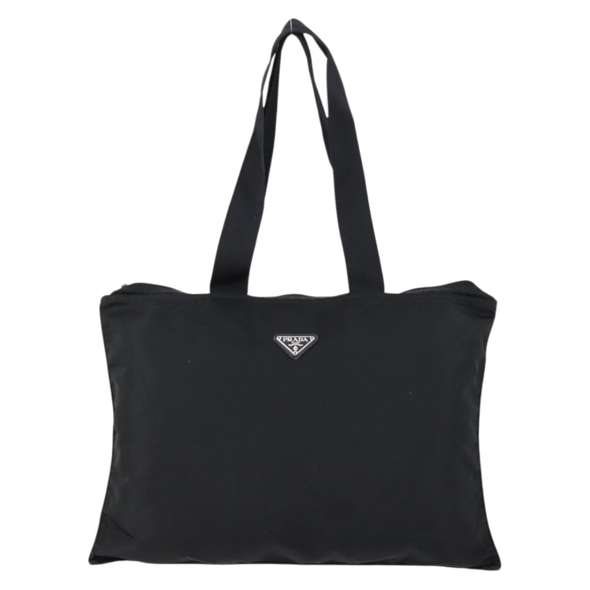 PRADA Tote Bag Nylon Black Silver Auth bs31182