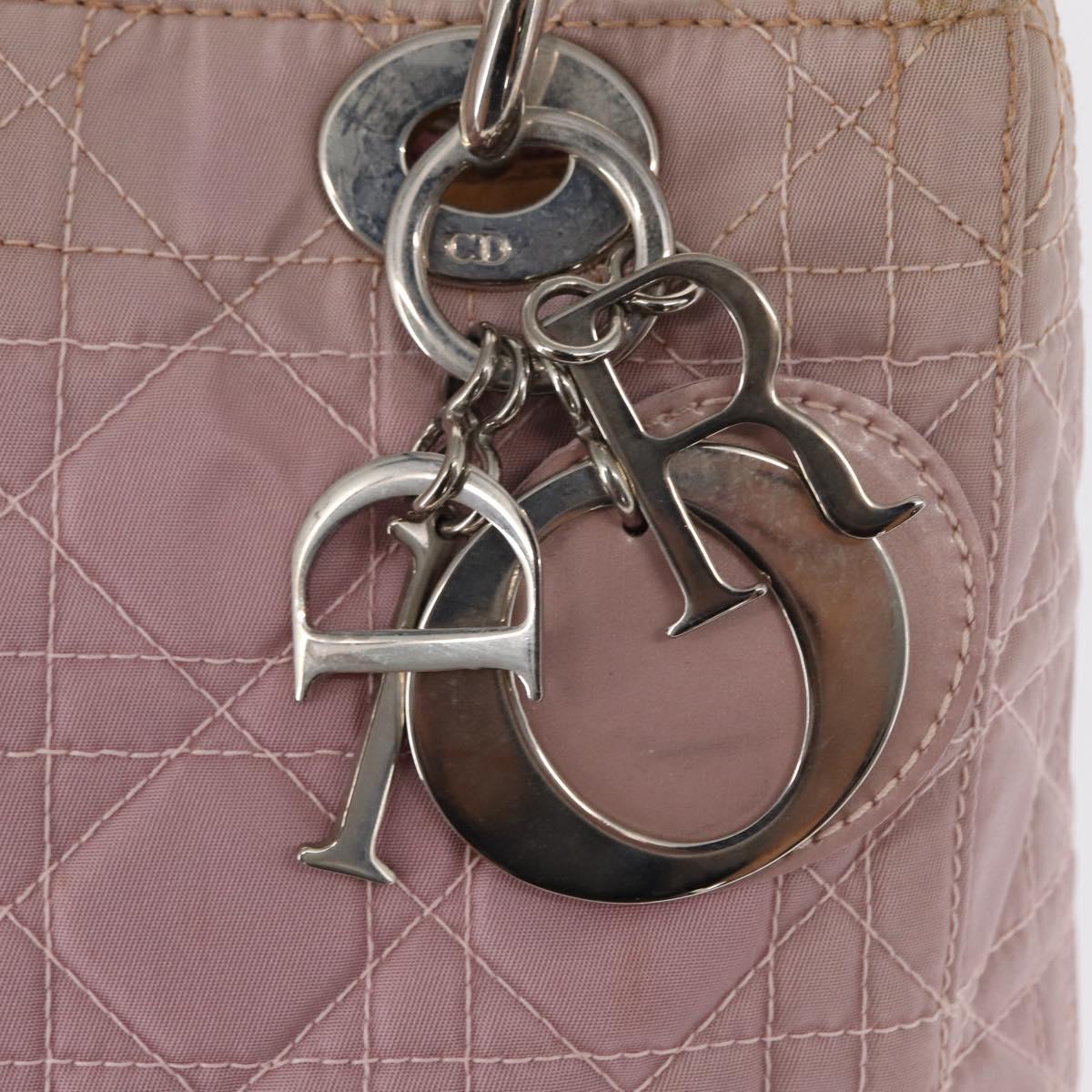 Christian Dior Canage Hand Bag Nylon 2way Pink Silver Auth bs31183
