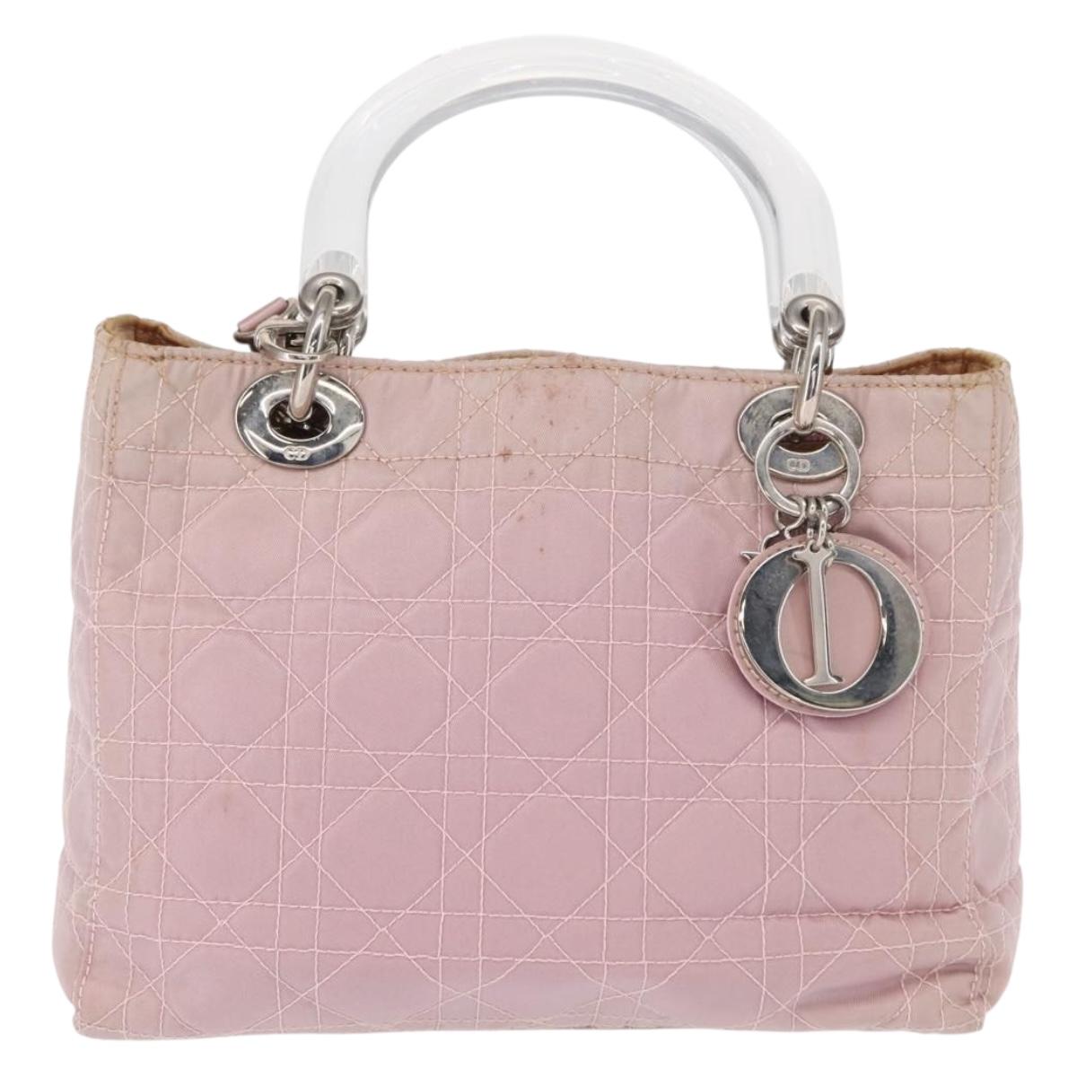 Christian Dior Canage Hand Bag Nylon 2way Pink Silver Auth bs31183