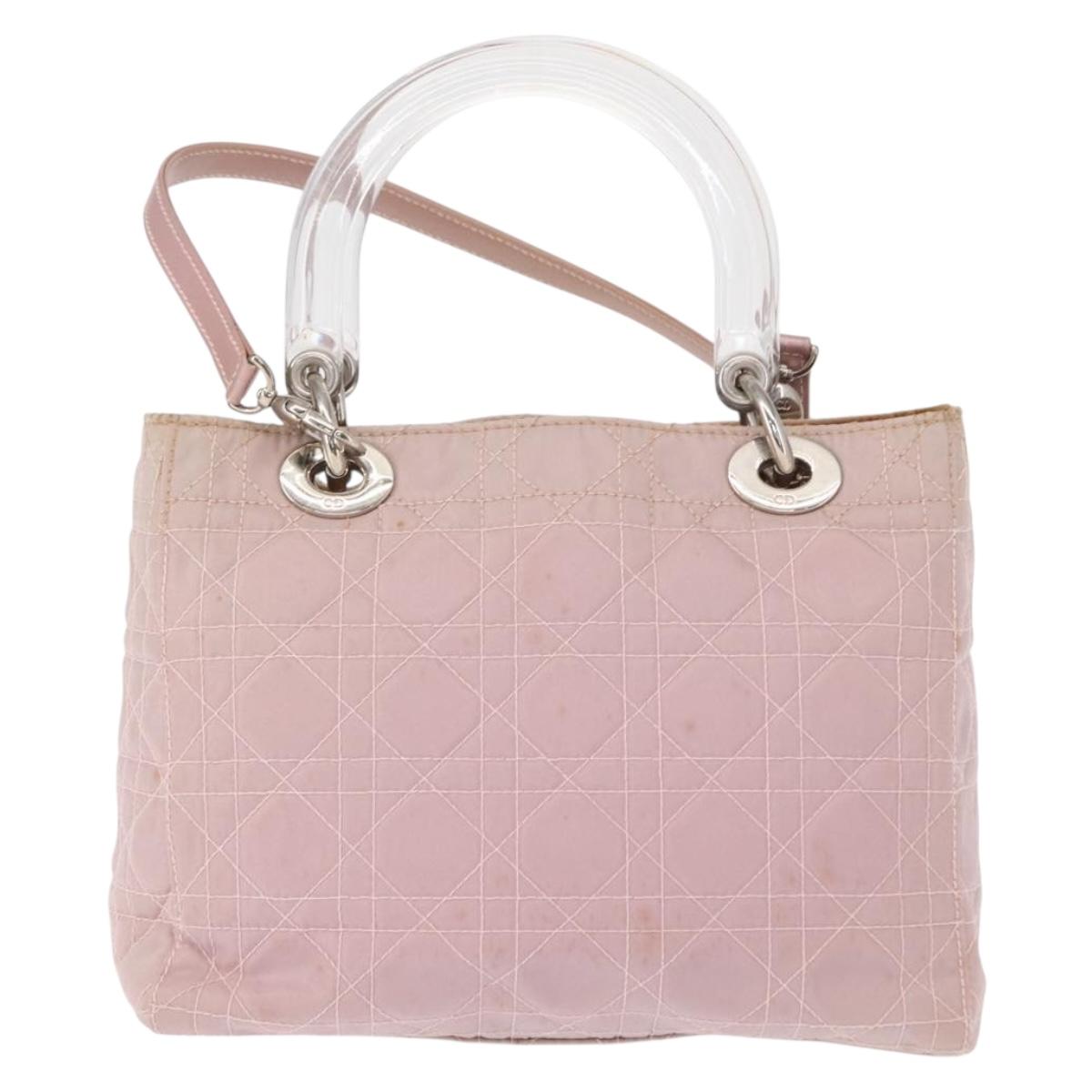 Christian Dior Canage Hand Bag Nylon 2way Pink Silver Auth bs31183