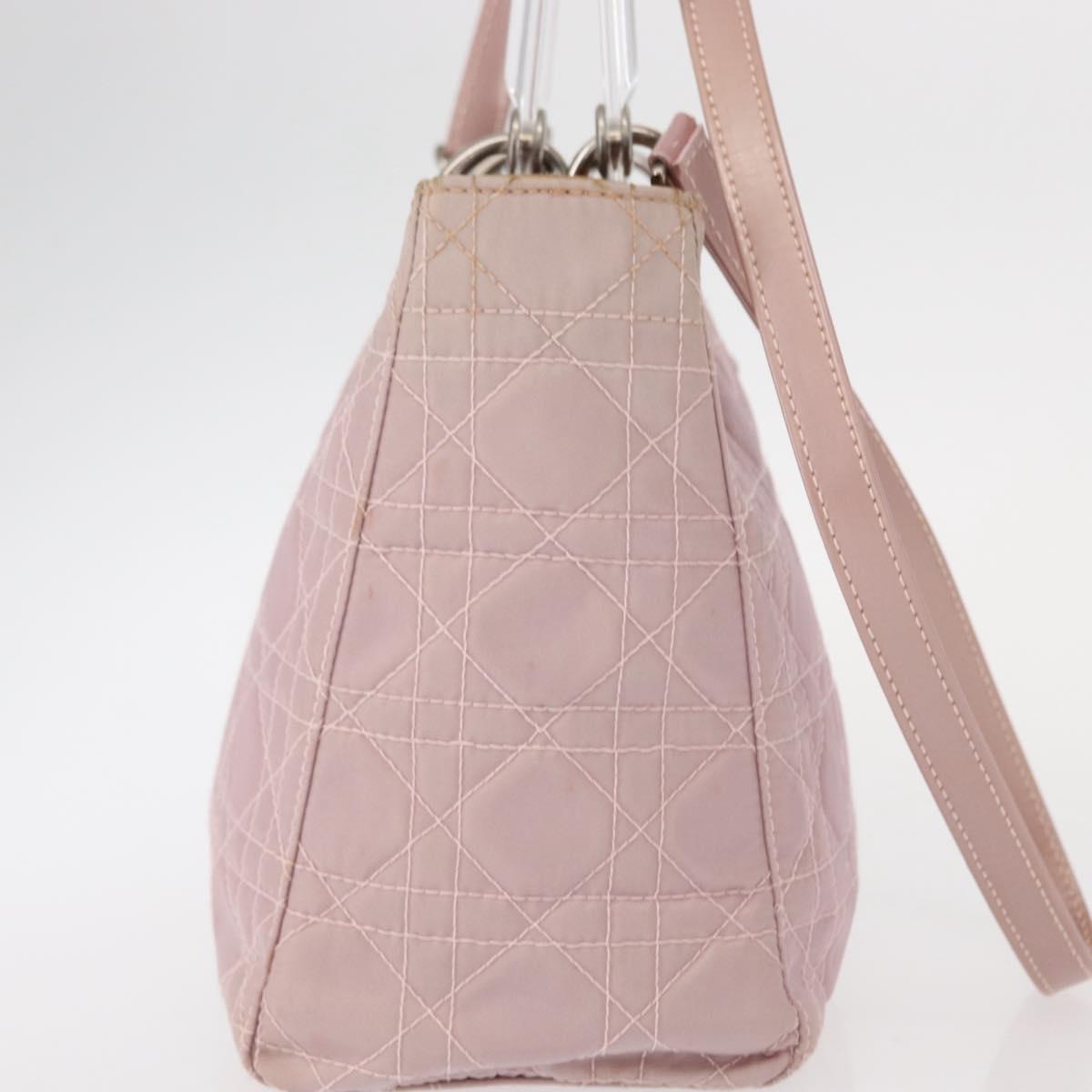 Christian Dior Canage Hand Bag Nylon 2way Pink Silver Auth bs31183