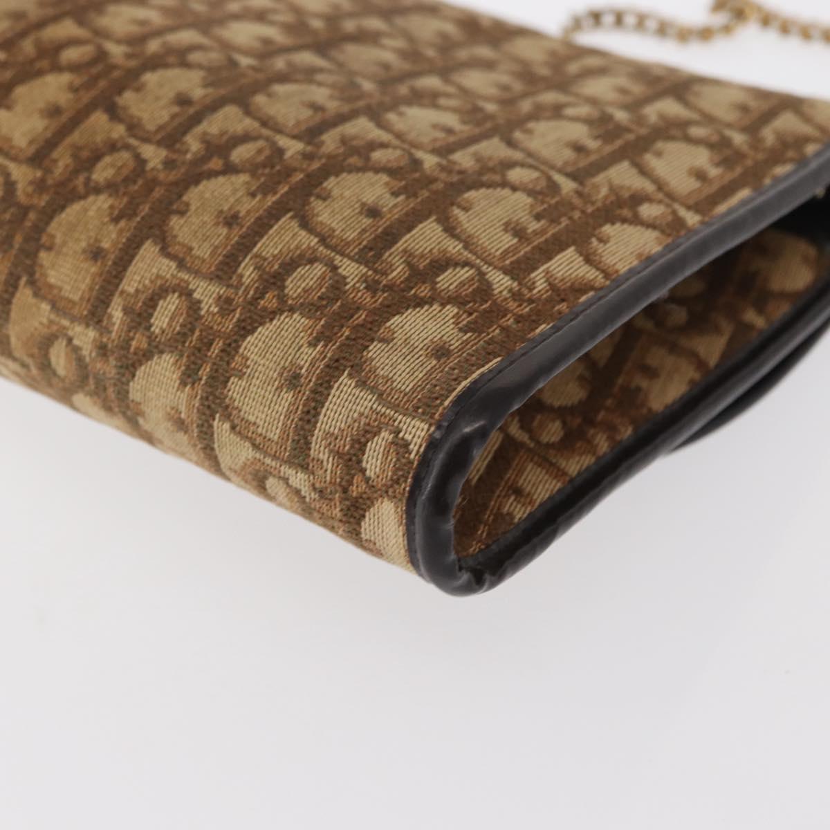 Christian Dior Trotter Canvas Chain Shoulder Bag Brown Gold Auth bs31184