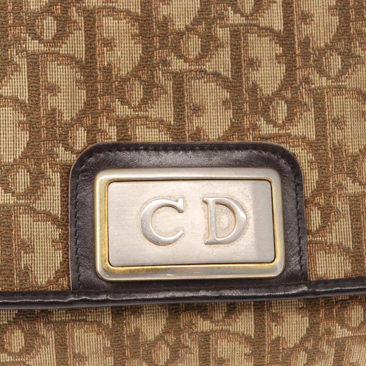Christian Dior Trotter Canvas Chain Shoulder Bag Brown Gold Auth bs31184