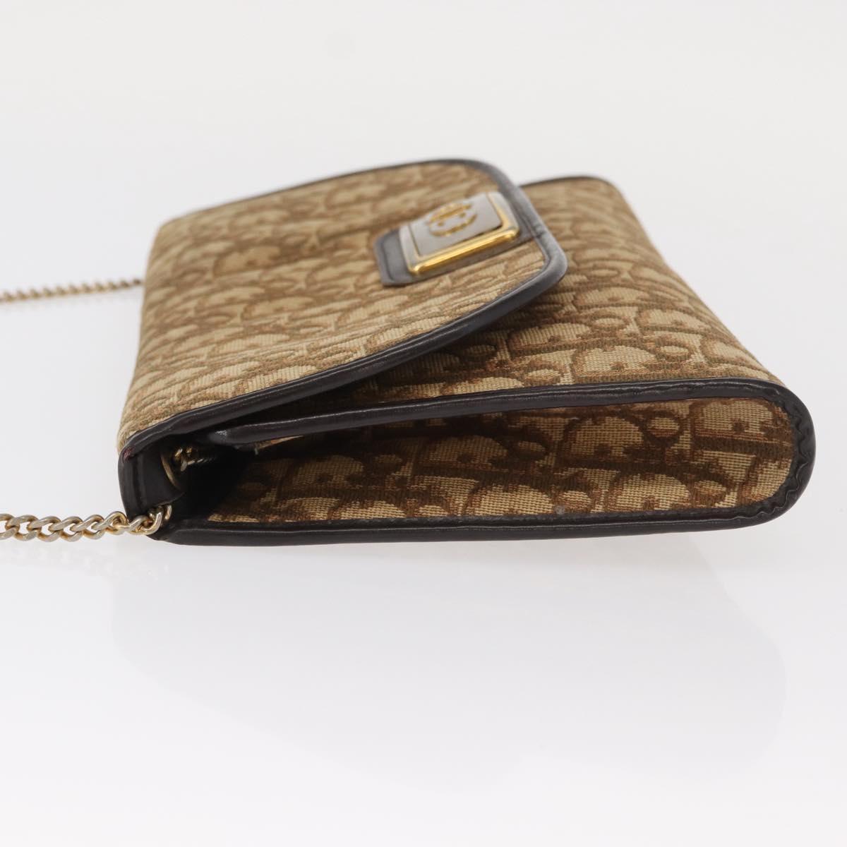 Christian Dior Trotter Canvas Chain Shoulder Bag Brown Gold Auth bs31184