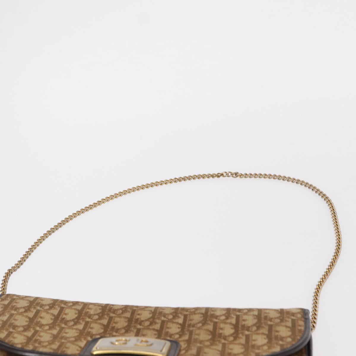 Christian Dior Trotter Canvas Chain Shoulder Bag Brown Gold Auth bs31184