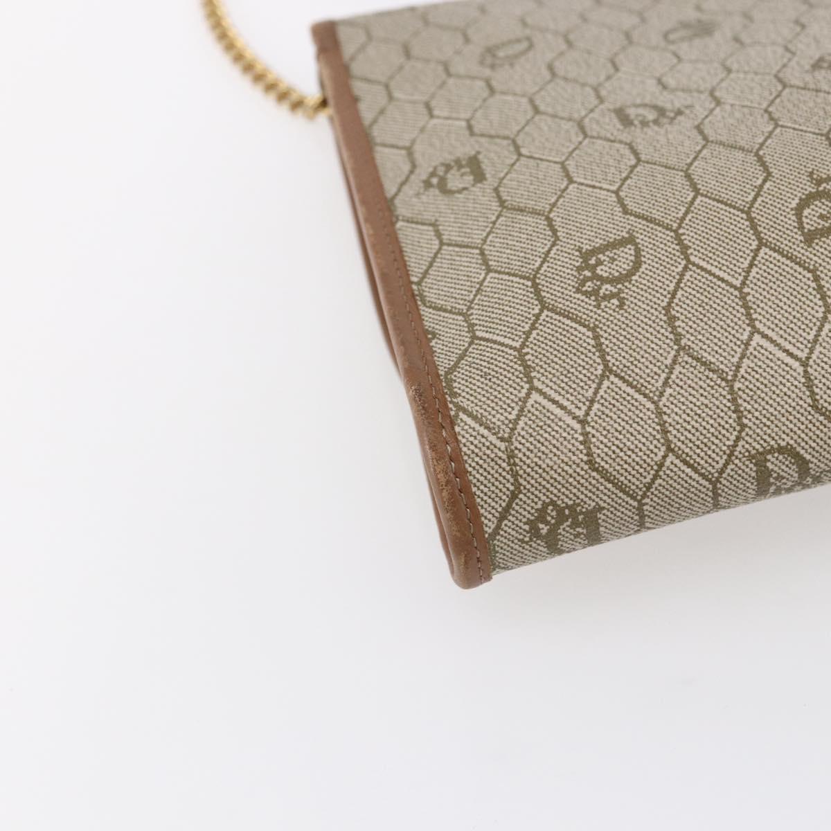 Christian Dior Honeycomb Canvas Chain Shoulder Bag PVC Beige Gold Auth bs31185
