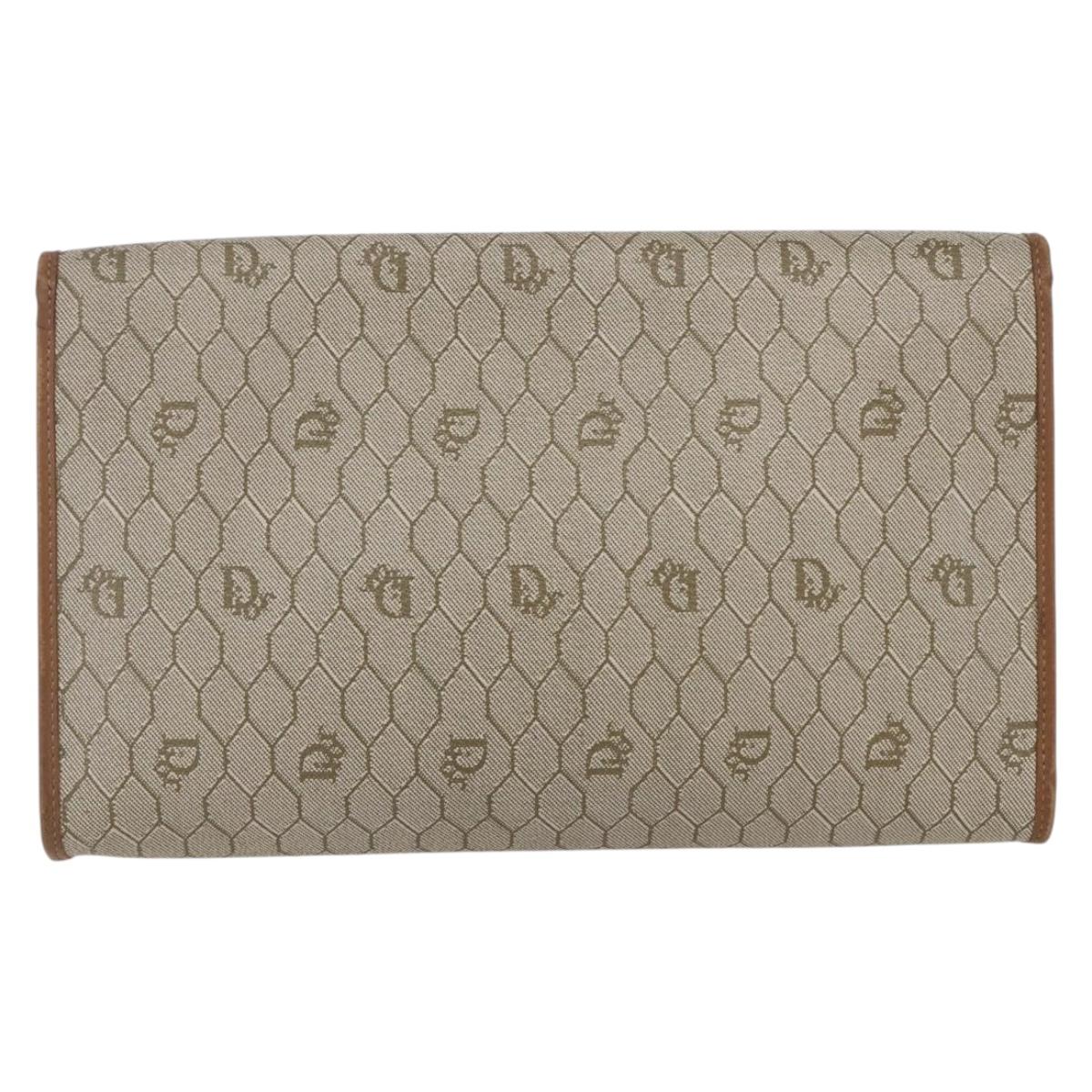 Christian Dior Honeycomb Canvas Chain Shoulder Bag PVC Beige Gold Auth bs31185