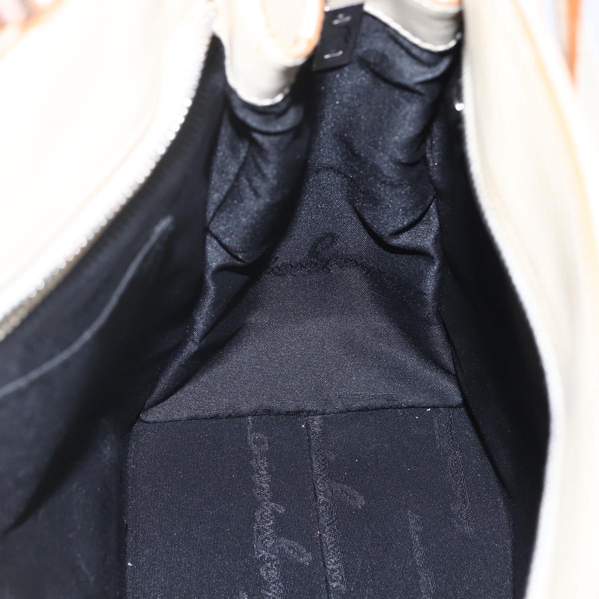 Salvatore Ferragamo Gancini Tote Bag Canvas 2way Beige Silver Auth bs31186