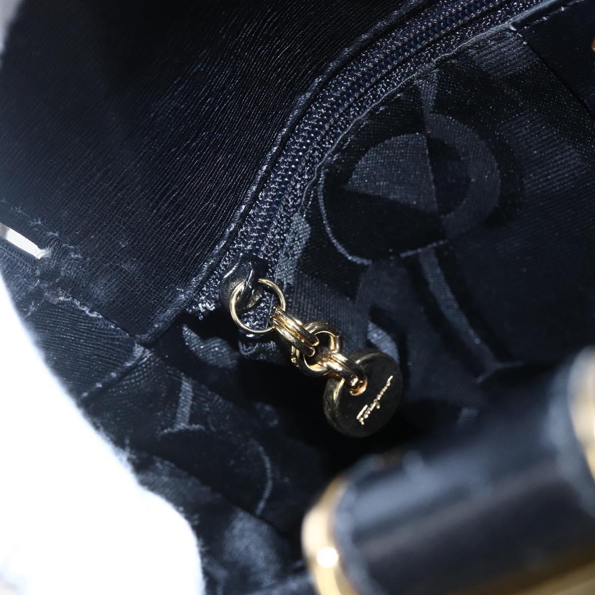 Salvatore Ferragamo Shoulder Bag Leather Black Gold Auth bs31188