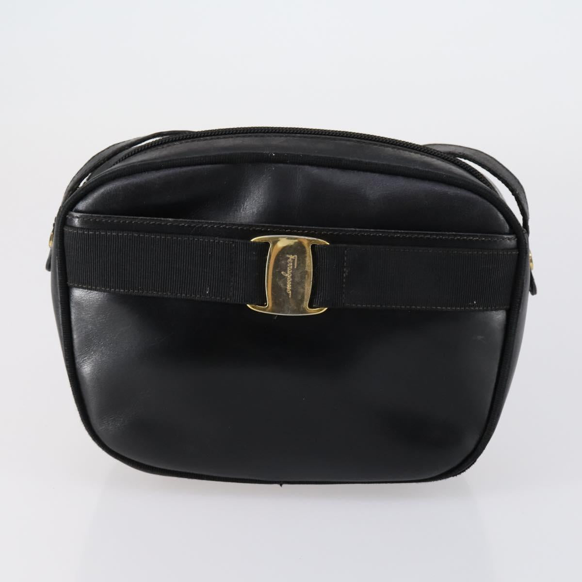 Salvatore Ferragamo Shoulder Bag Leather Canvas 2 Set Black Beige Auth bs31189