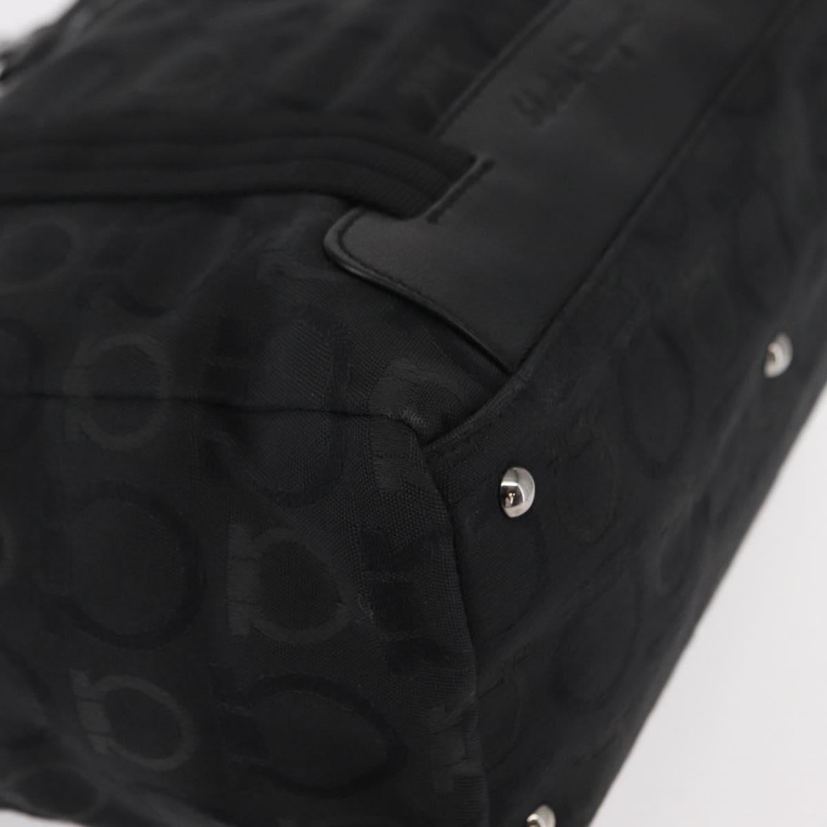 Salvatore Ferragamo Gancini Tote Bag Canvas Black Silver Auth bs31190