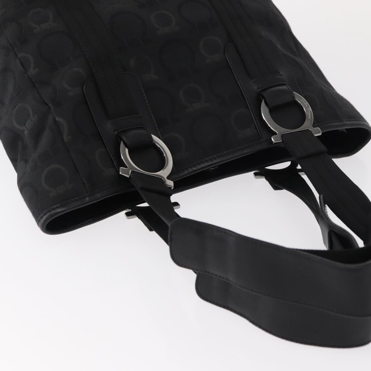 Salvatore Ferragamo Gancini Tote Bag Canvas Black Silver Auth bs31190