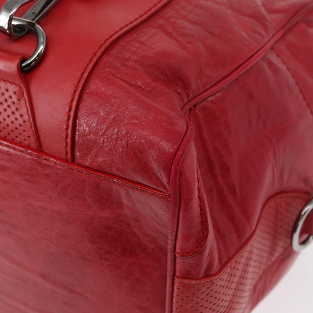 BALENCIAGA Hand Bag Leather Red Silver Auth bs31192