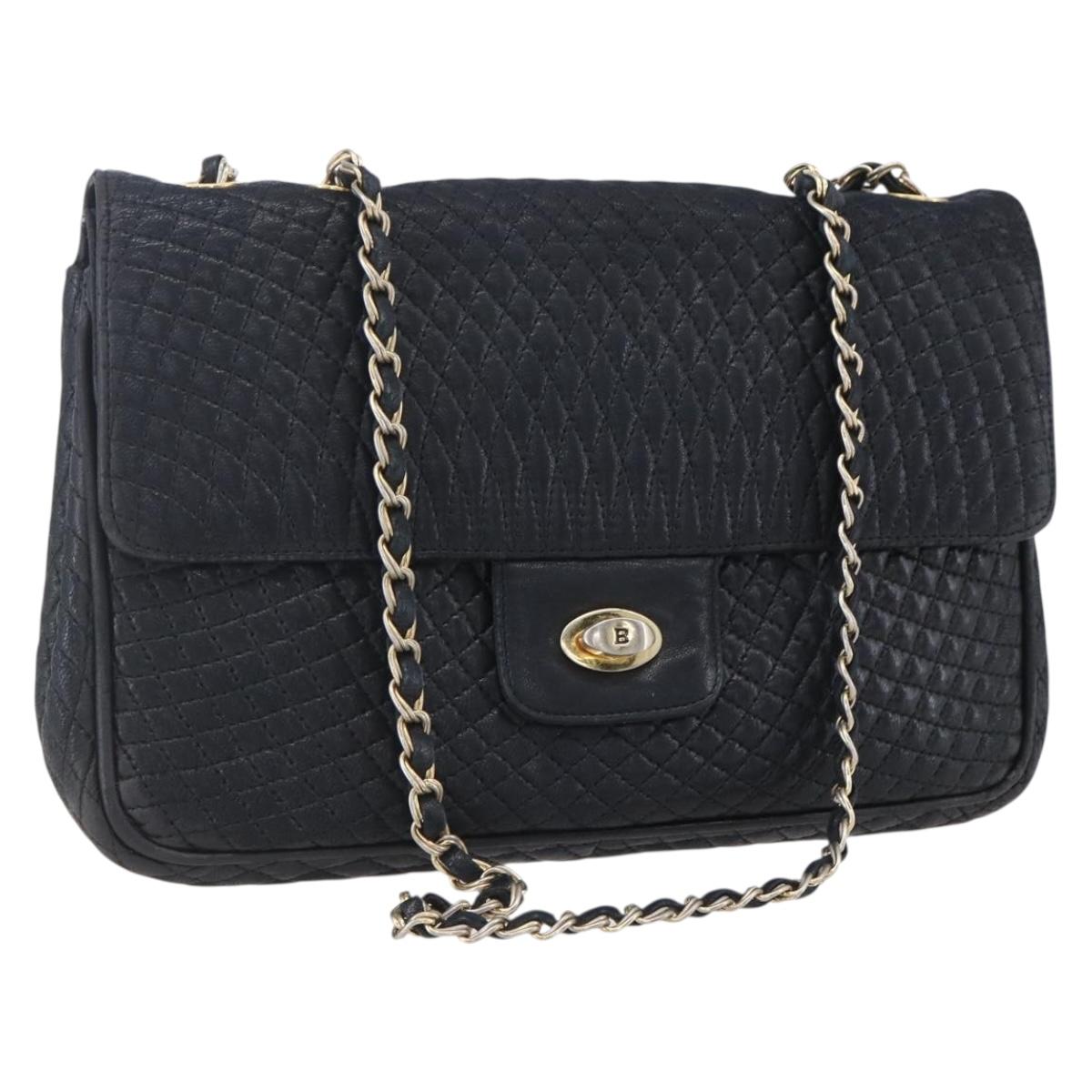 BALLY Chain Shoulder Bag Leather Black Gold Auth bs31195