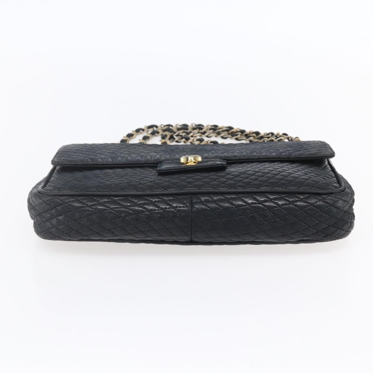 BALLY Chain Shoulder Bag Leather Black Gold Auth bs31195