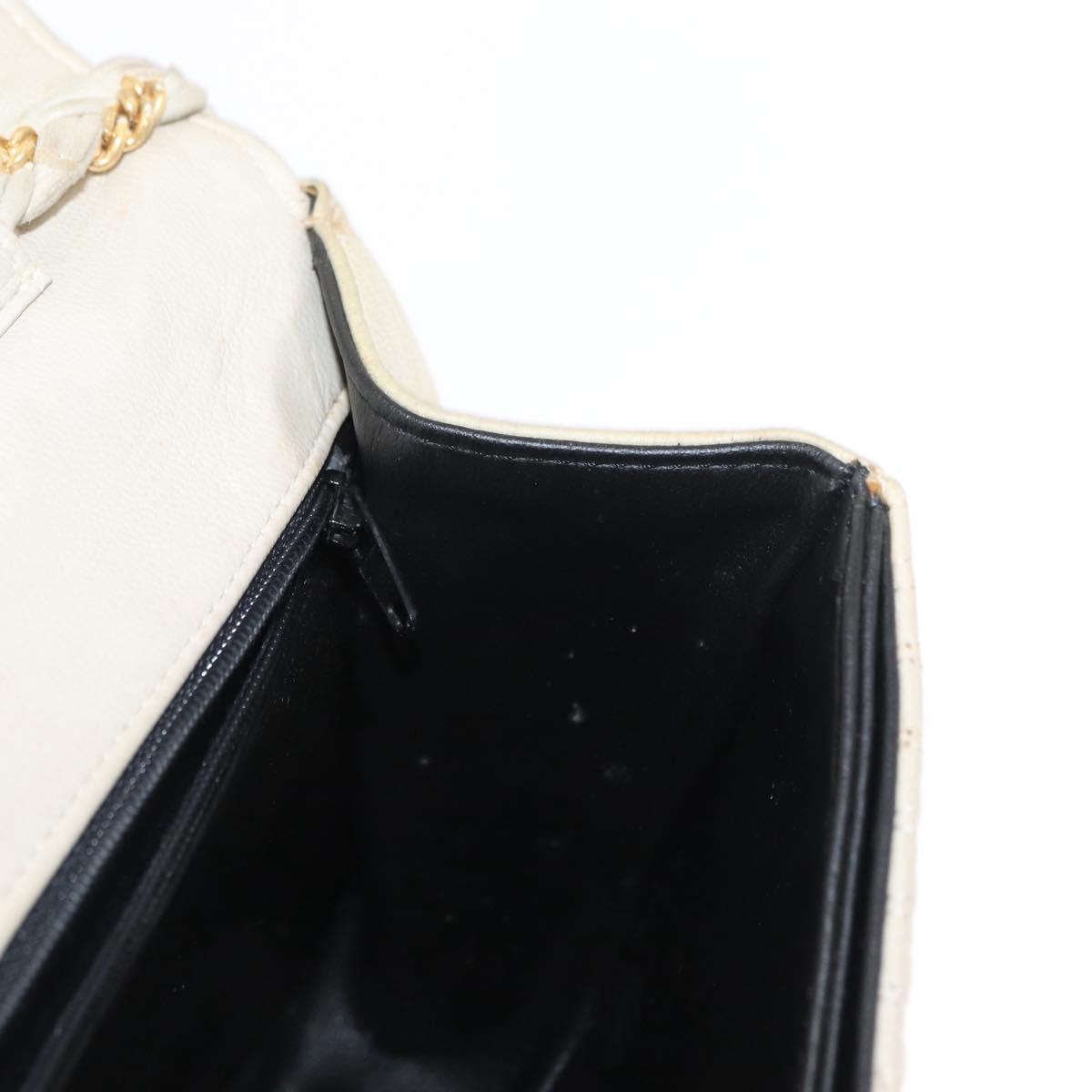 BALLY Chain Shoulder Bag Leather White Gold Auth bs31196