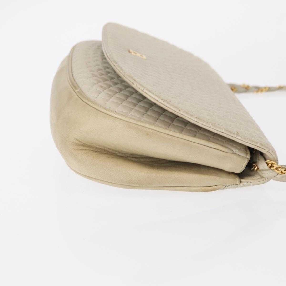 BALLY Chain Shoulder Bag Leather White Gold Auth bs31196