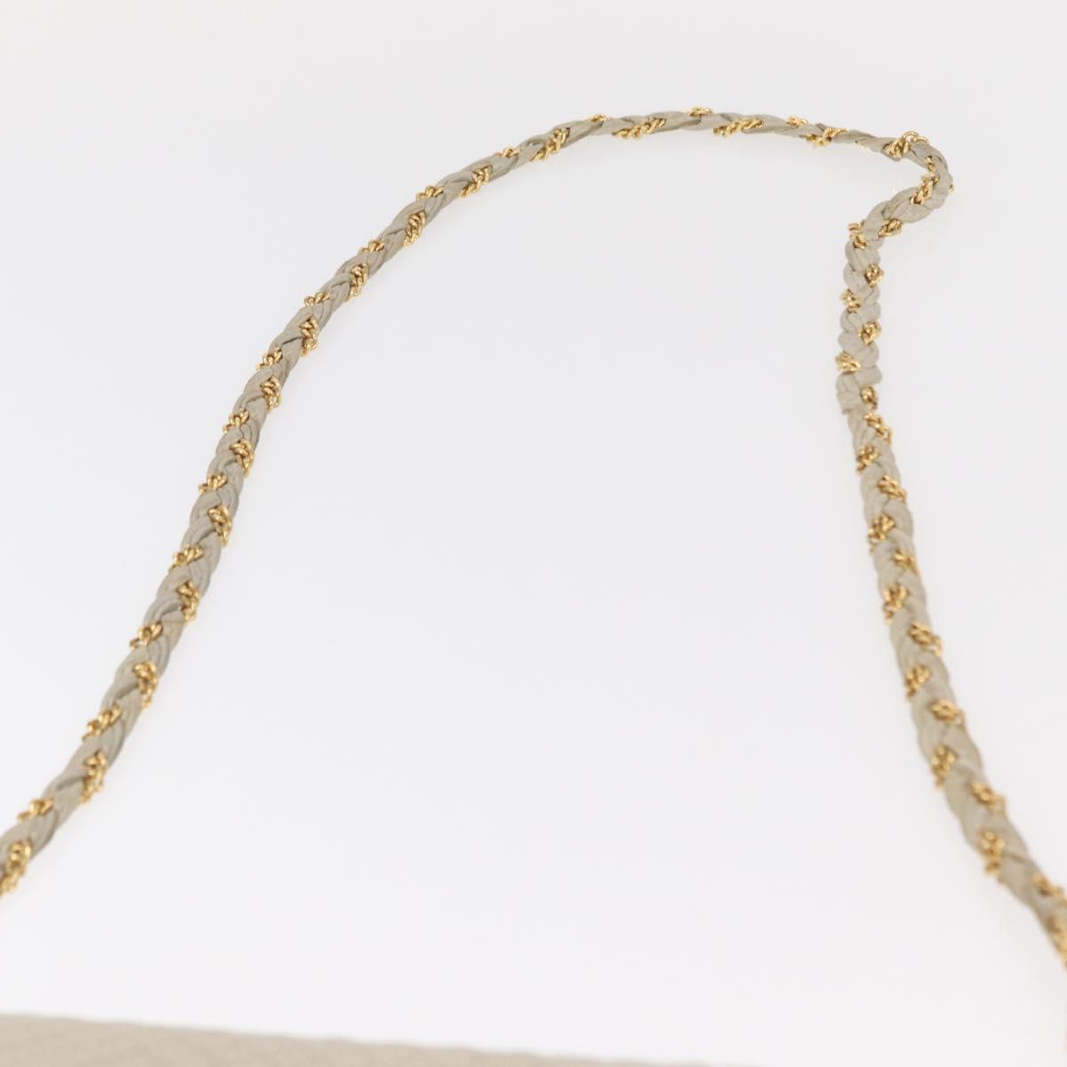 BALLY Chain Shoulder Bag Leather White Gold Auth bs31196