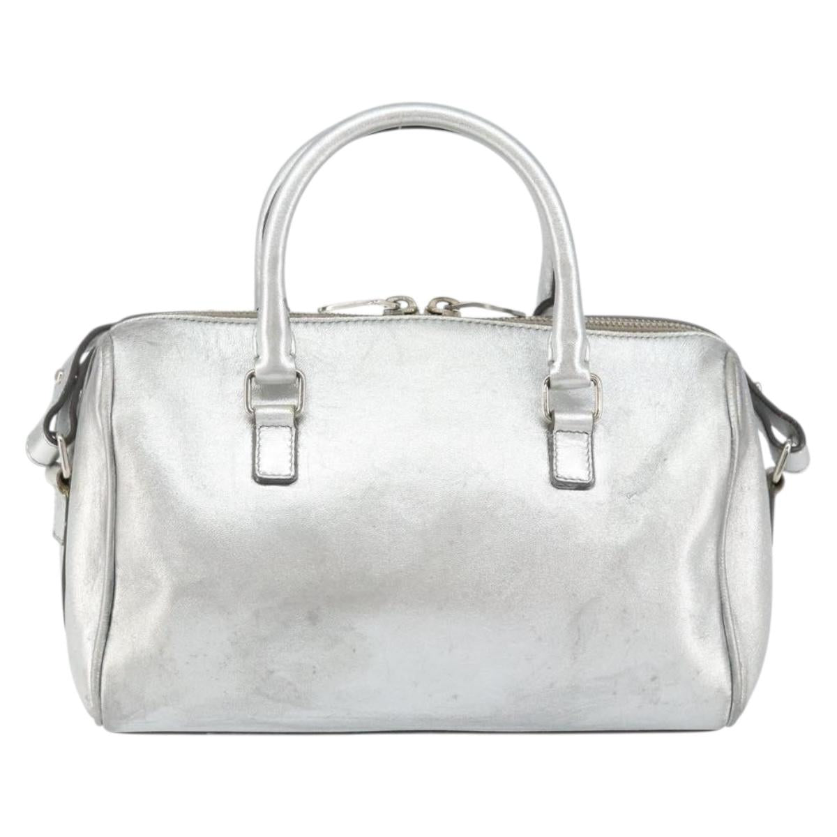 SAINT LAURENT Hand Bag Leather 2way Silver 297957 Auth bs31199