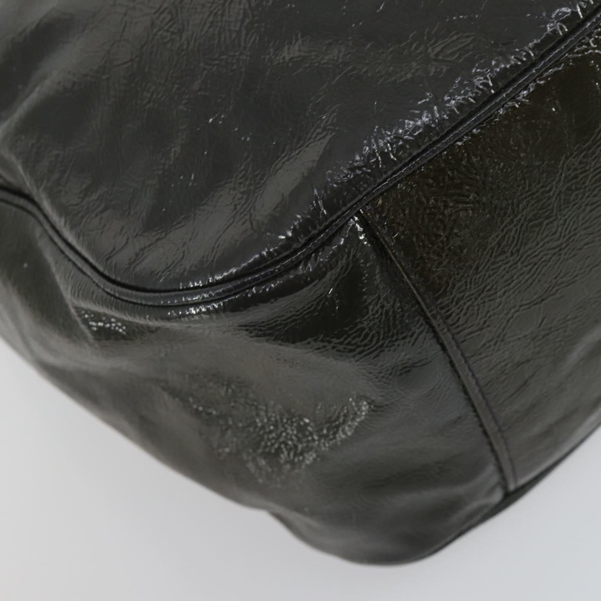 SAINT LAURENT Shoulder Bag Enamel Khaki Silver Auth bs31200