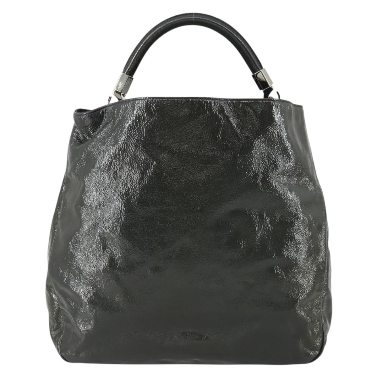 SAINT LAURENT Shoulder Bag Enamel Khaki Silver Auth bs31200