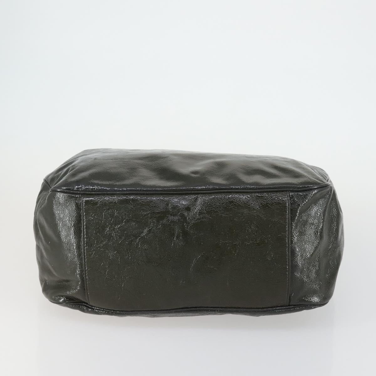 SAINT LAURENT Shoulder Bag Enamel Khaki Silver Auth bs31200