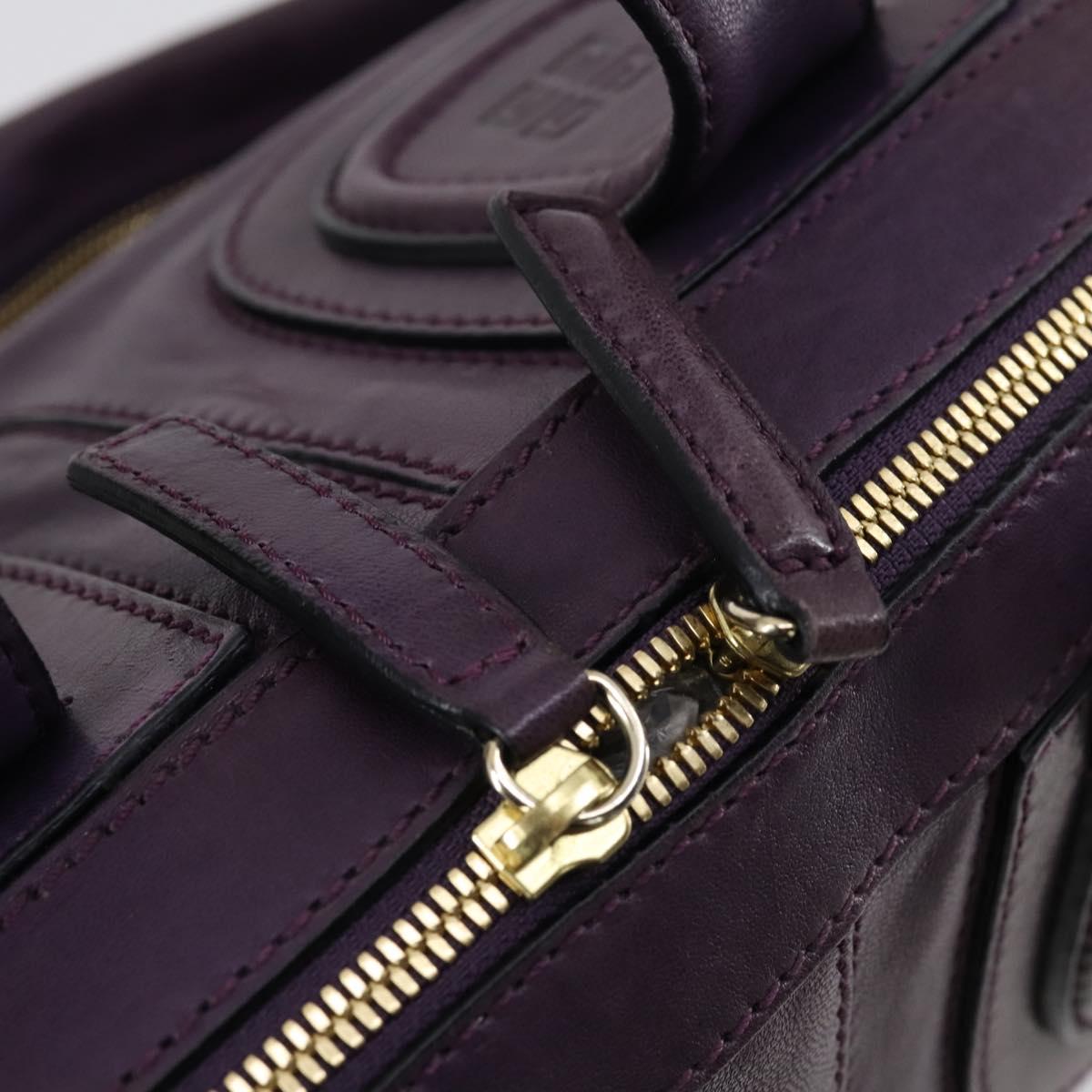 GIVENCHY Hand Bag Leather 2way Purple Gold Auth bs31201