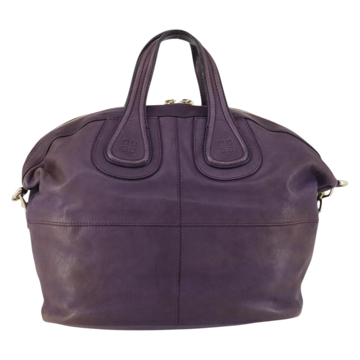 GIVENCHY Hand Bag Leather 2way Purple Gold Auth bs31201