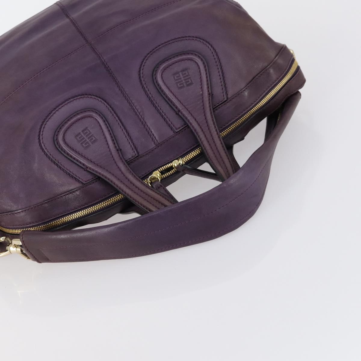 GIVENCHY Hand Bag Leather 2way Purple Gold Auth bs31201