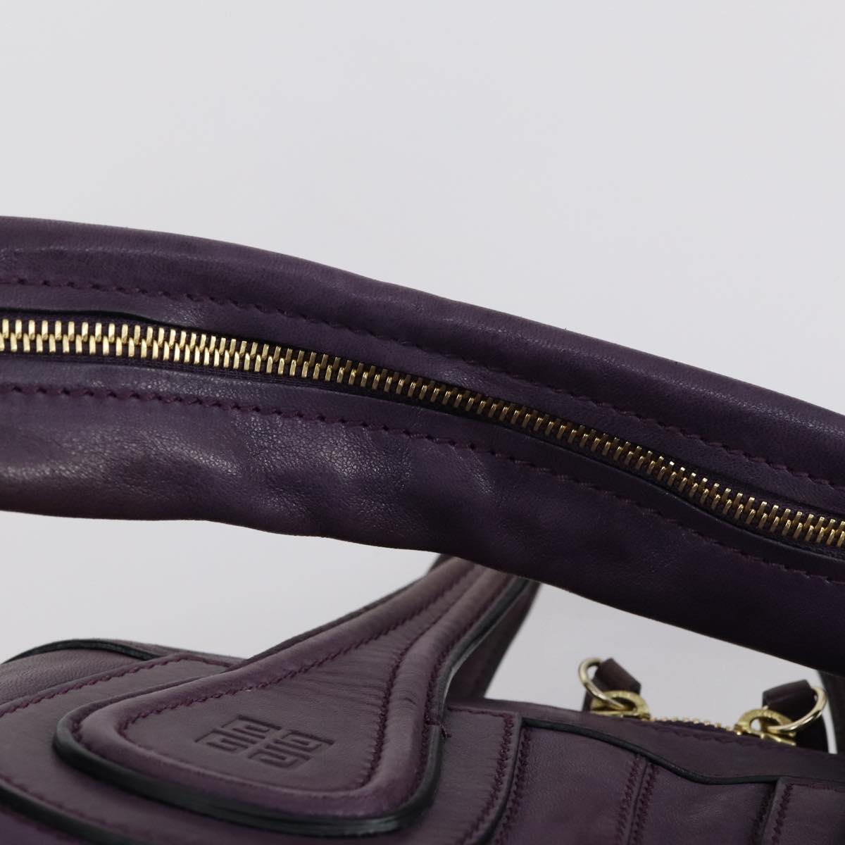 GIVENCHY Hand Bag Leather 2way Purple Gold Auth bs31201
