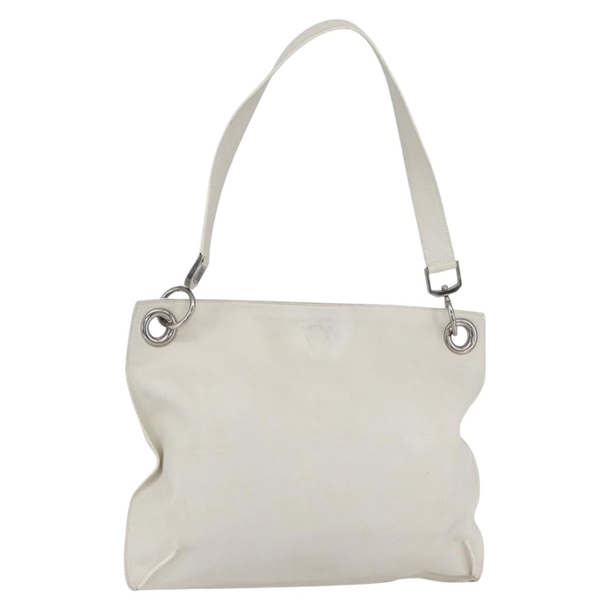 LOEWE Shoulder Bag Leather White Silver Auth bs31203