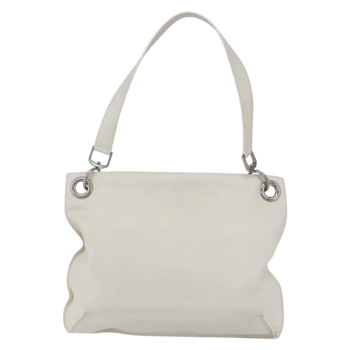 LOEWE Shoulder Bag Leather White Silver Auth bs31203