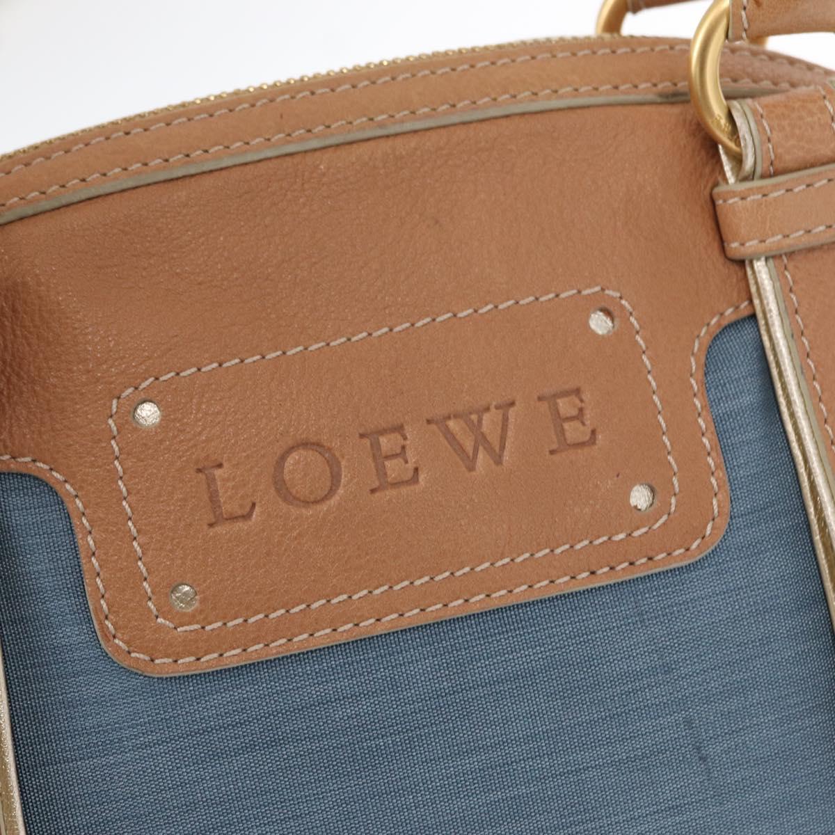 LOEWE Anagram Hand Bag Nylon Blue Gold Auth bs31204