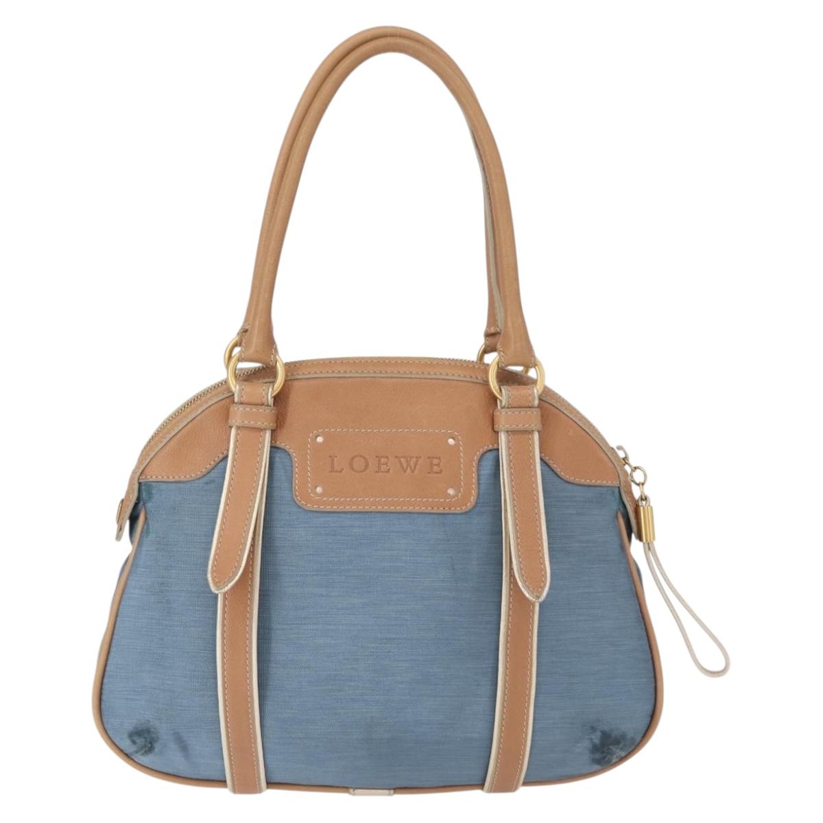 LOEWE Anagram Hand Bag Nylon Blue Gold Auth bs31204