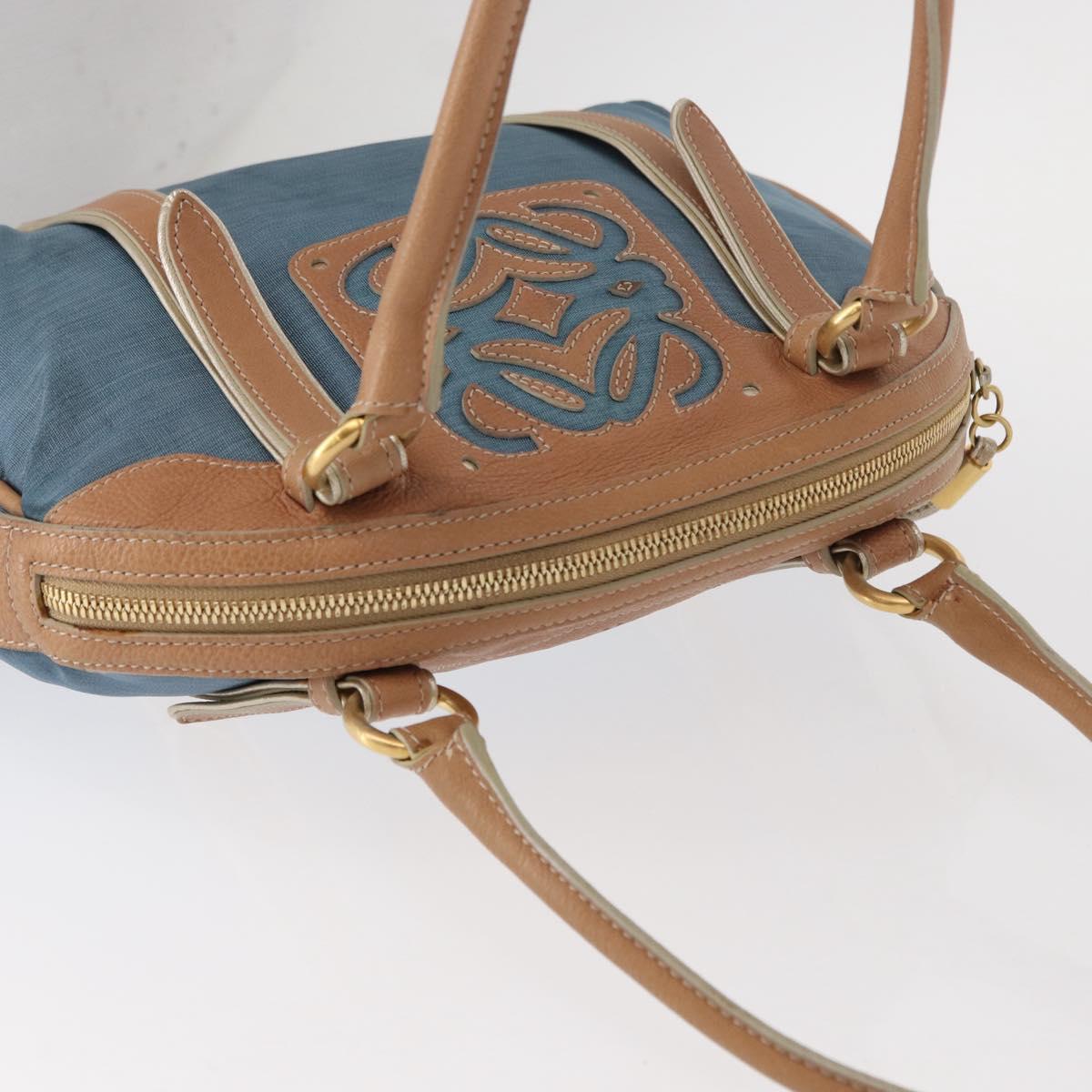 LOEWE Anagram Hand Bag Nylon Blue Gold Auth bs31204