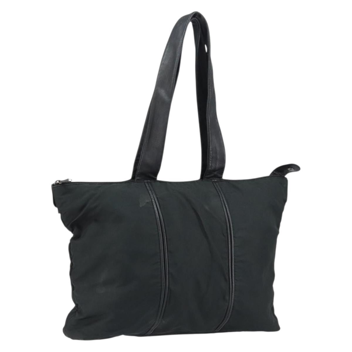 LOEWE Tote Bag Nylon Leather Black Silver Auth bs31205