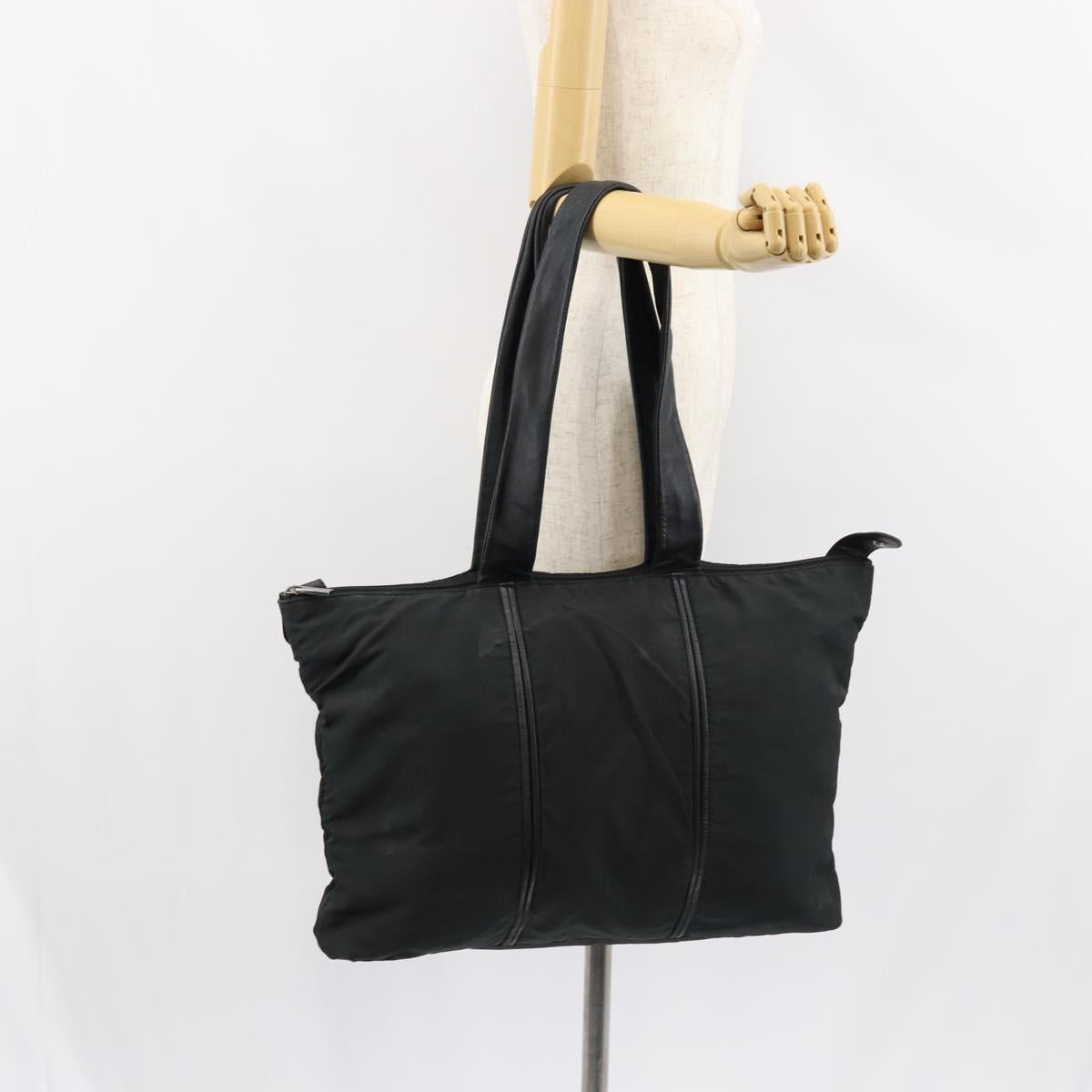 LOEWE Tote Bag Nylon Leather Black Silver Auth bs31205