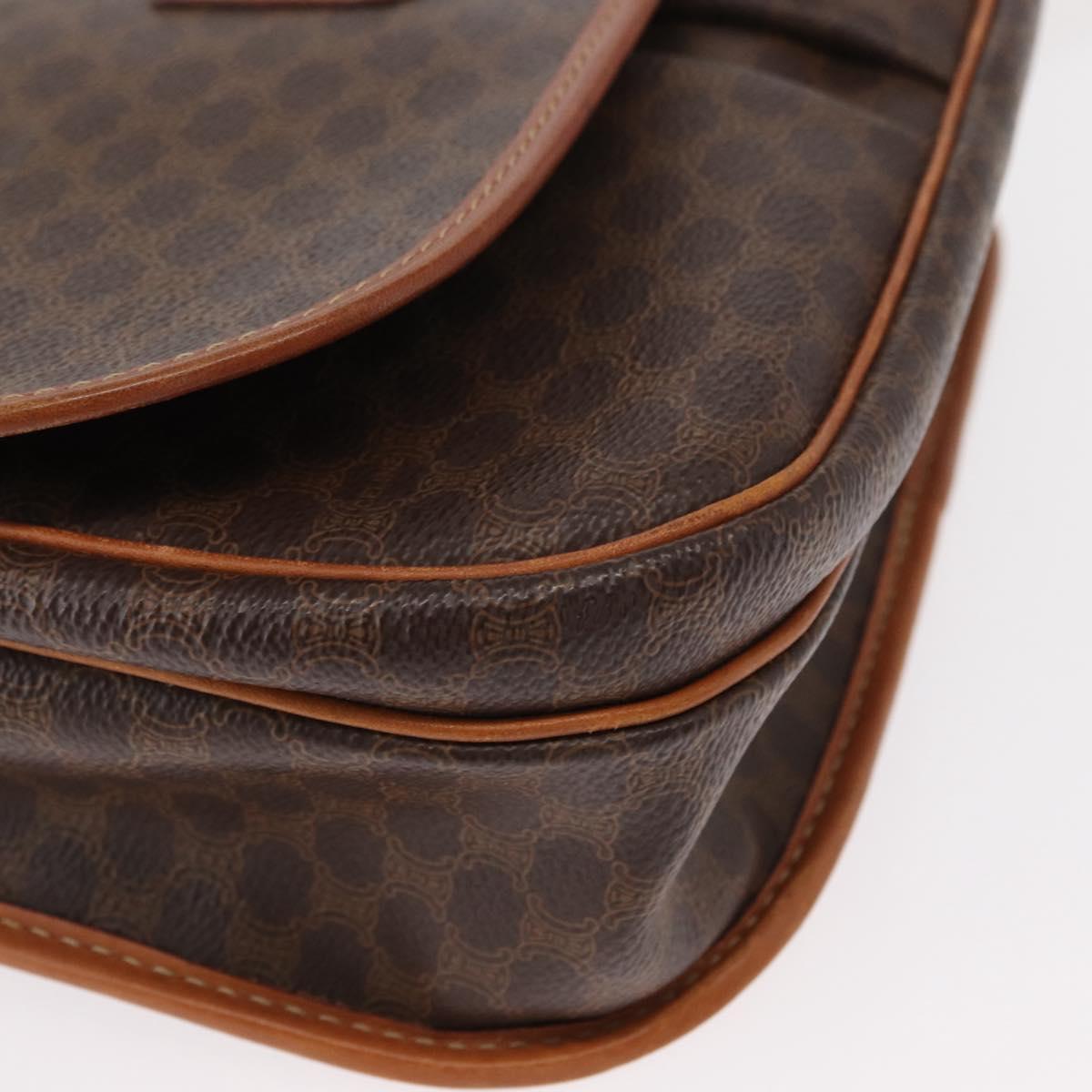 CELINE Macadam Canvas Shoulder Bag PVC Leather Brown Gold Auth bs31207