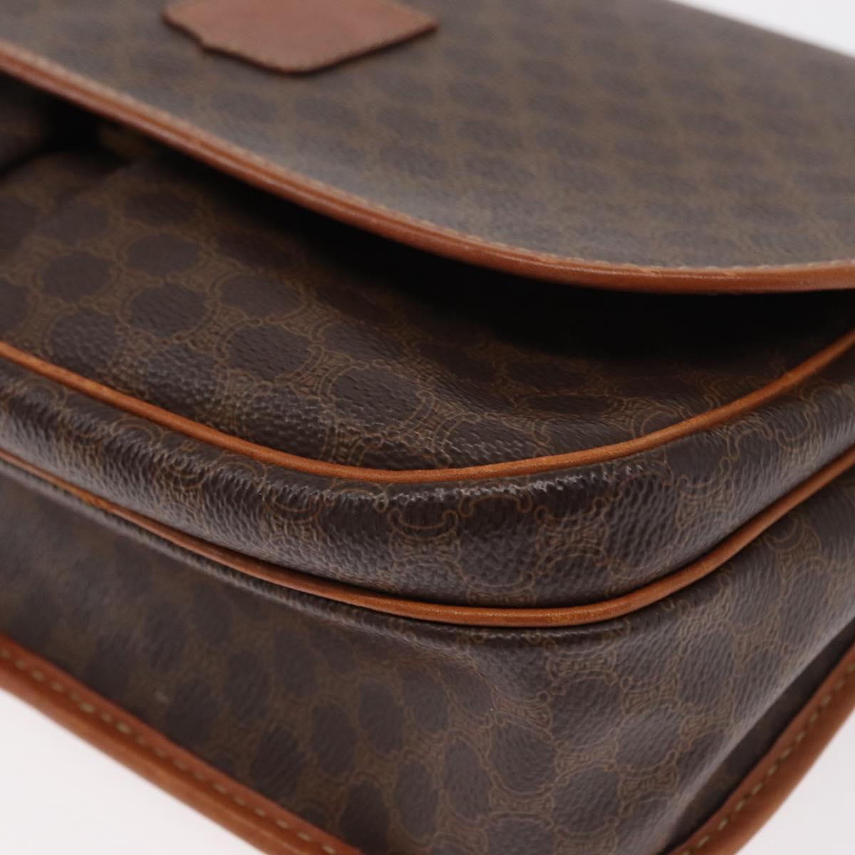 CELINE Macadam Canvas Shoulder Bag PVC Leather Brown Gold Auth bs31207