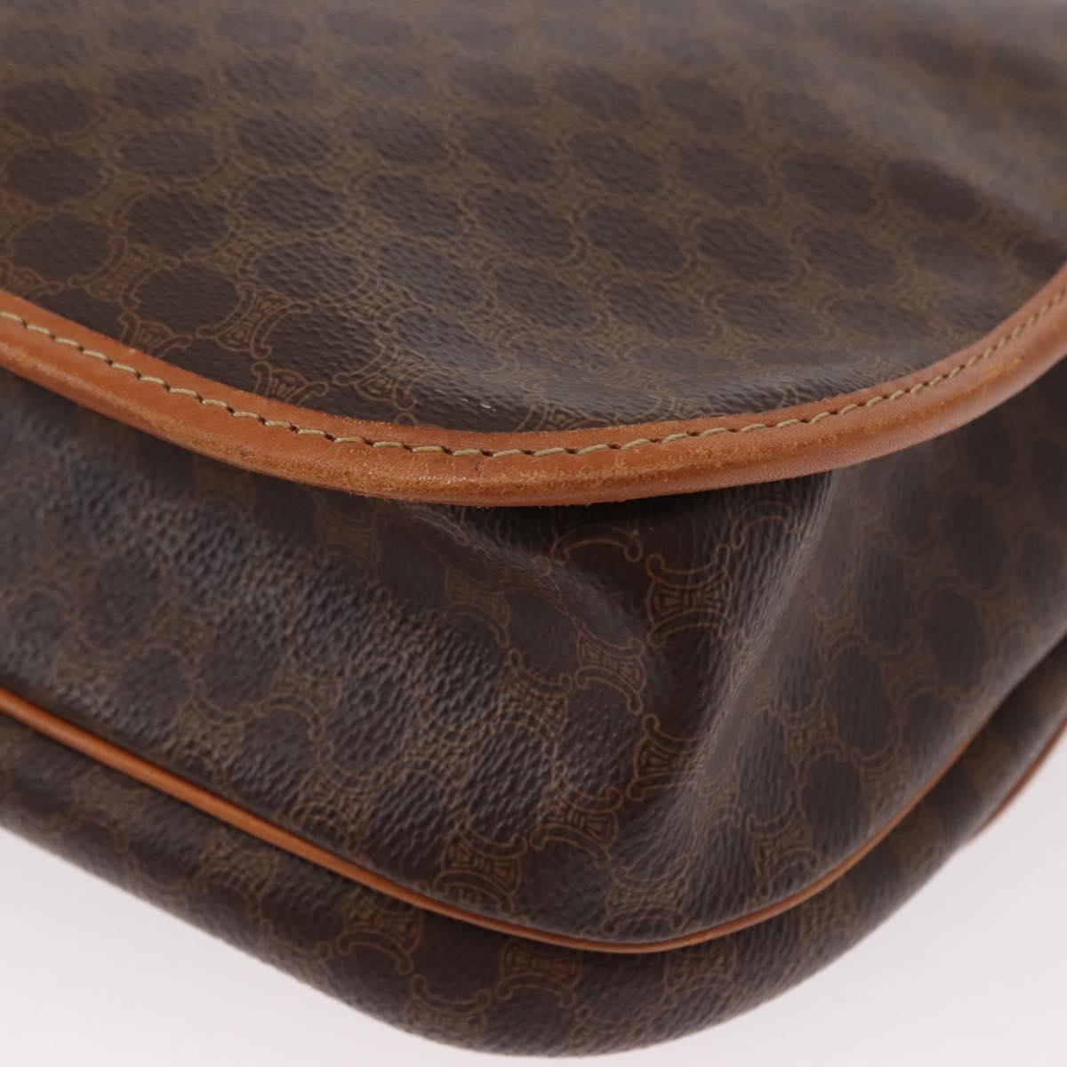 CELINE Macadam Canvas Shoulder Bag PVC Leather Brown Gold Auth bs31207